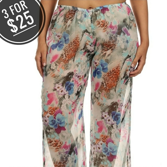 POLIANA PLUS Pants - 2/$25 SHEER Plus Floral Chiffon Dressy pants 2x
